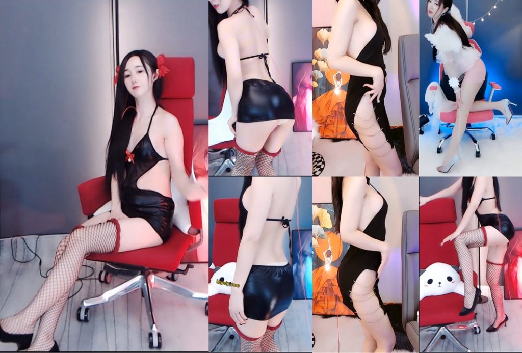 【虎牙、朴允星】网袜配高跟鞋，皮裙漏内，销魂红丝，侧高开漏半奶（3V）