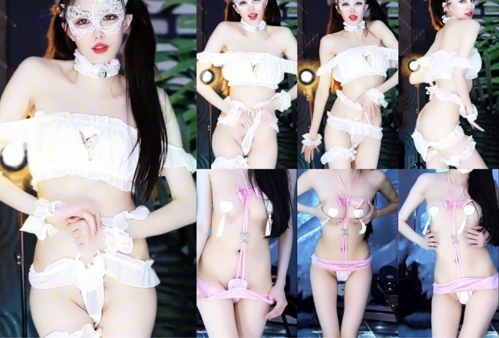 【CC、白妖妖】灵魂感恩群，7月新舞蹈，C字裤，逼毛可见，玩弄挤压奶子（2V）